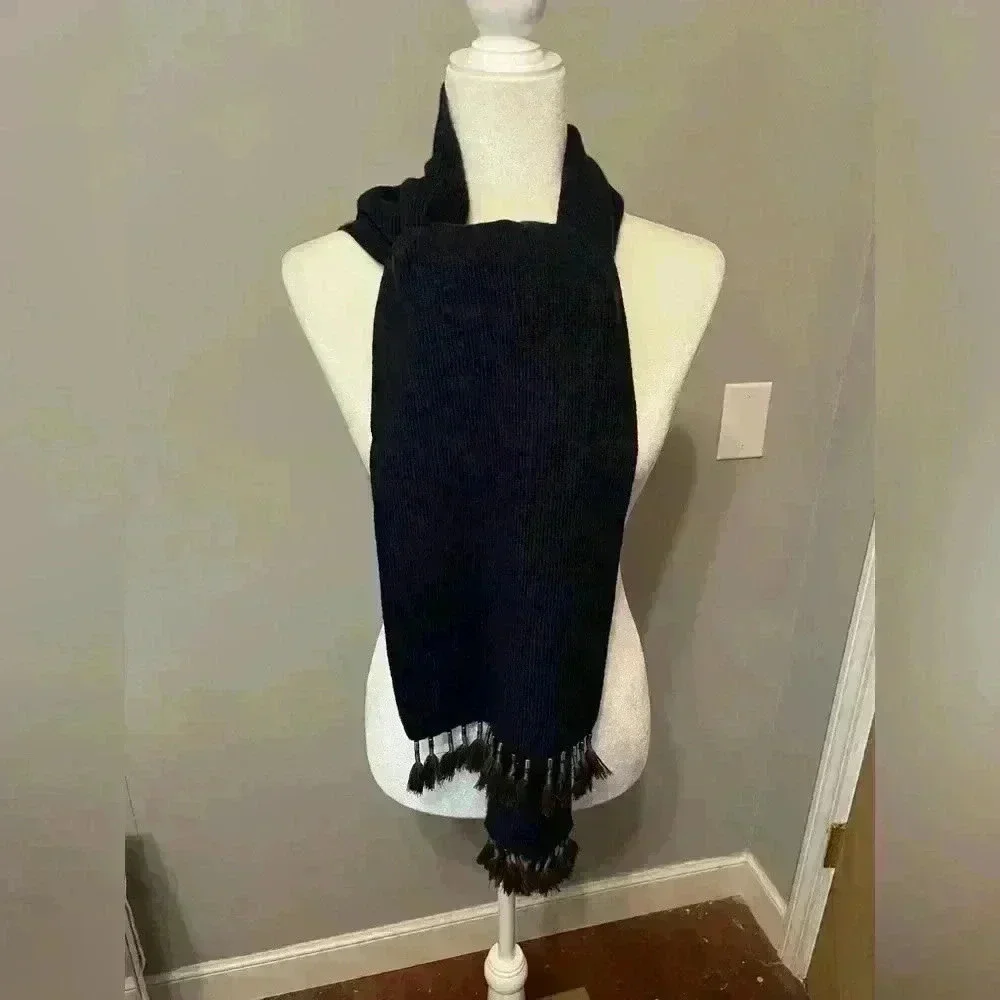 J. Crew Navy Long Knit Cashmere/Lambs Wool Blend Scarf w/ Tassels